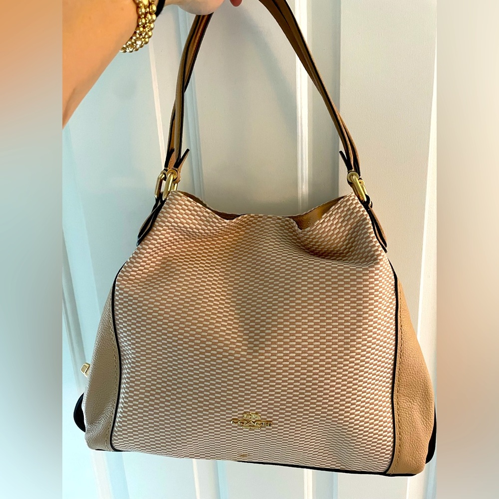 Coach handbag, used once, like new condition tan/camel/white